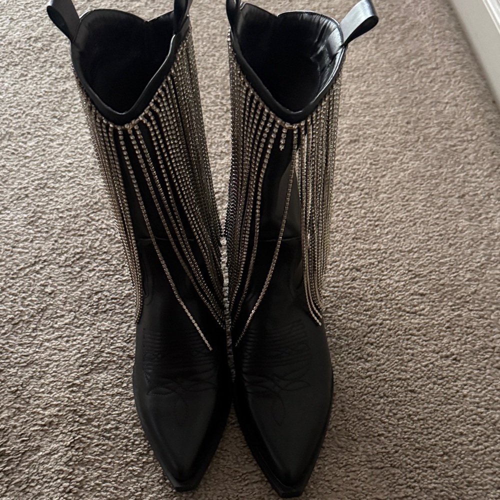 Black Rhinestone Embellished Women's Boots
